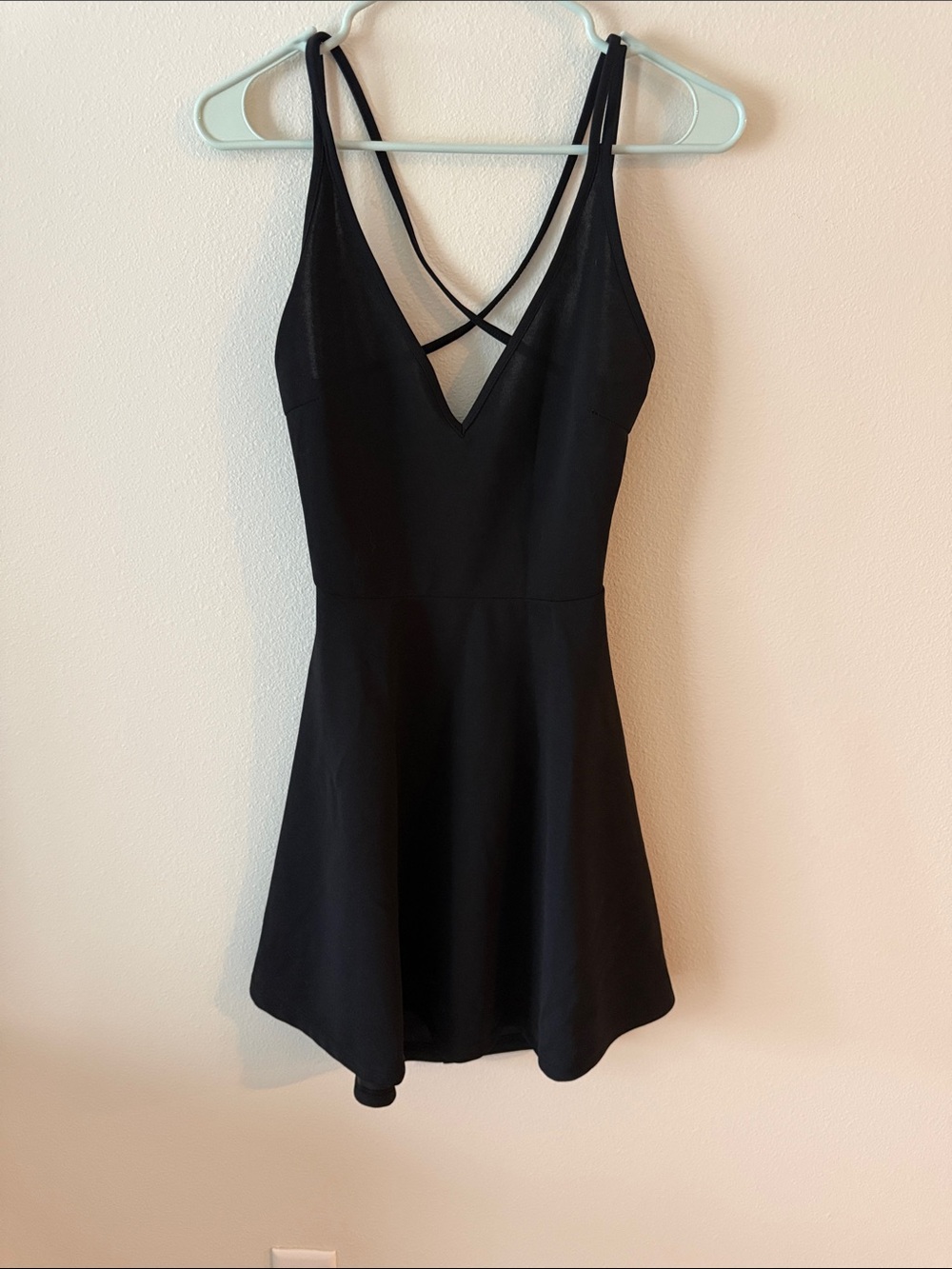 SHEIN Black V-Neck Fit & Flare Mini Dress with Crisscross Detail